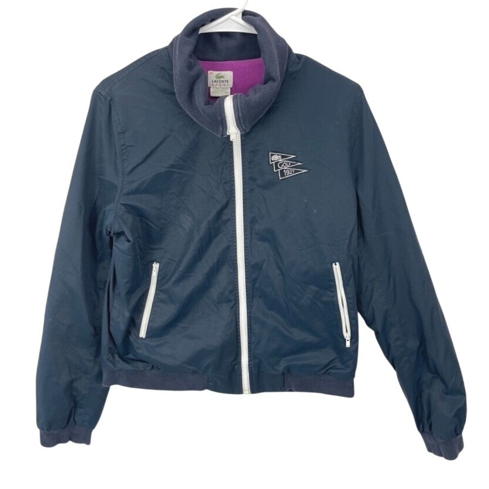 Lacoste Sport Track Jacket Full Zip Womens L Navy Blue Tennis Athleisure Retro
